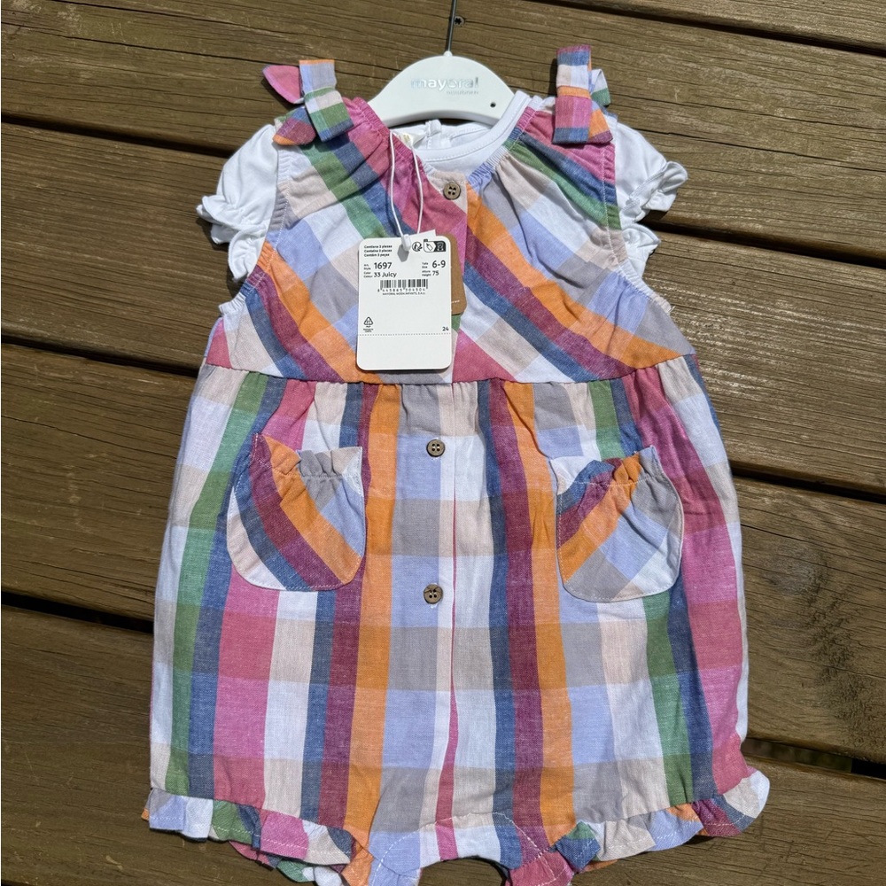 Colorful Plaid Baby Romper Set with T-Shirt size 6-9 months